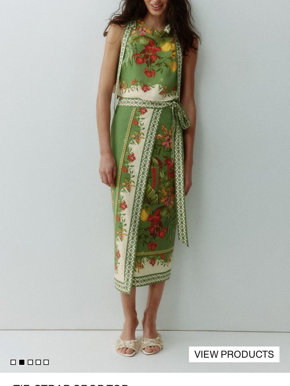 H&M Green Floral Midi tie waist Skirt and Top - s - Picture 1 of 5